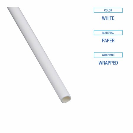 Boardwalk Individually Wrapped Paper Straws, 7 3/4" x 1/4", White, PK3200 BWKPPRSTRWWR